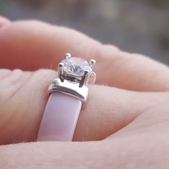 NEW Pink Ceramic Diamond Engagement Ring - Picture 13 of 16